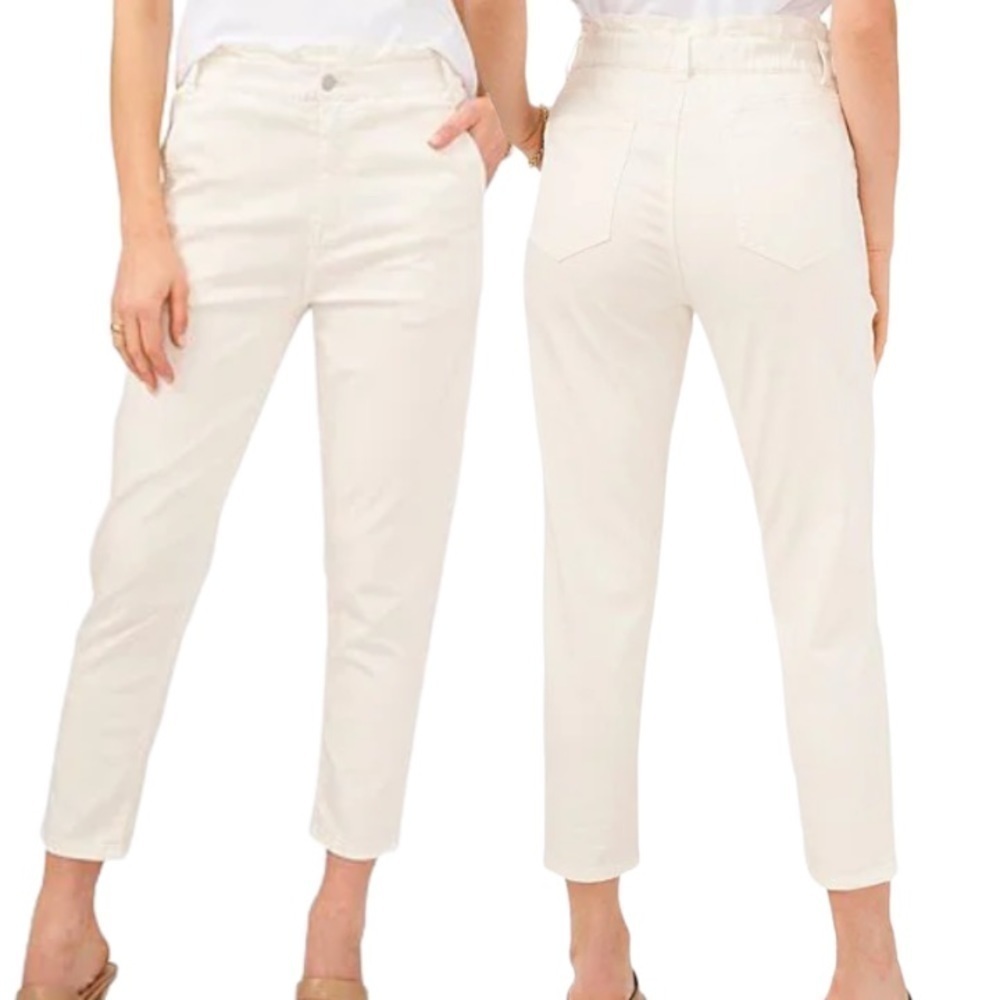 NWT 1. State High Waisted Paperbag Straight Leg Jeans in Toasted Ivory White 22W